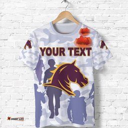 custom personalised brisbane broncos t shirt anzac day camouflage vibes purple