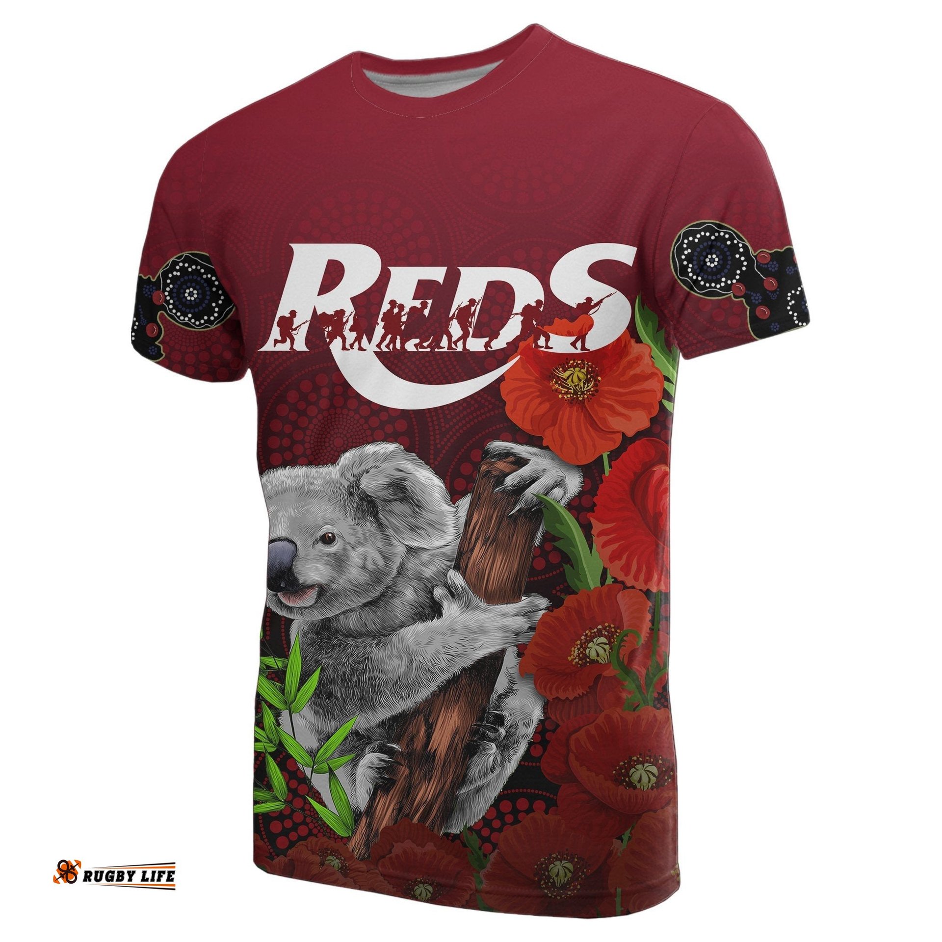 queensland reds rugby t shirt poppy koala anzac day
