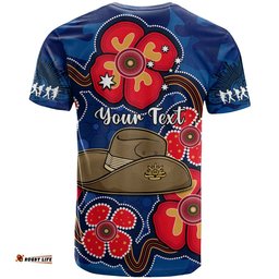 custom personalised australia anzac t shirt lest we forget camouflage mix aboriginal poppies and slouch hat
