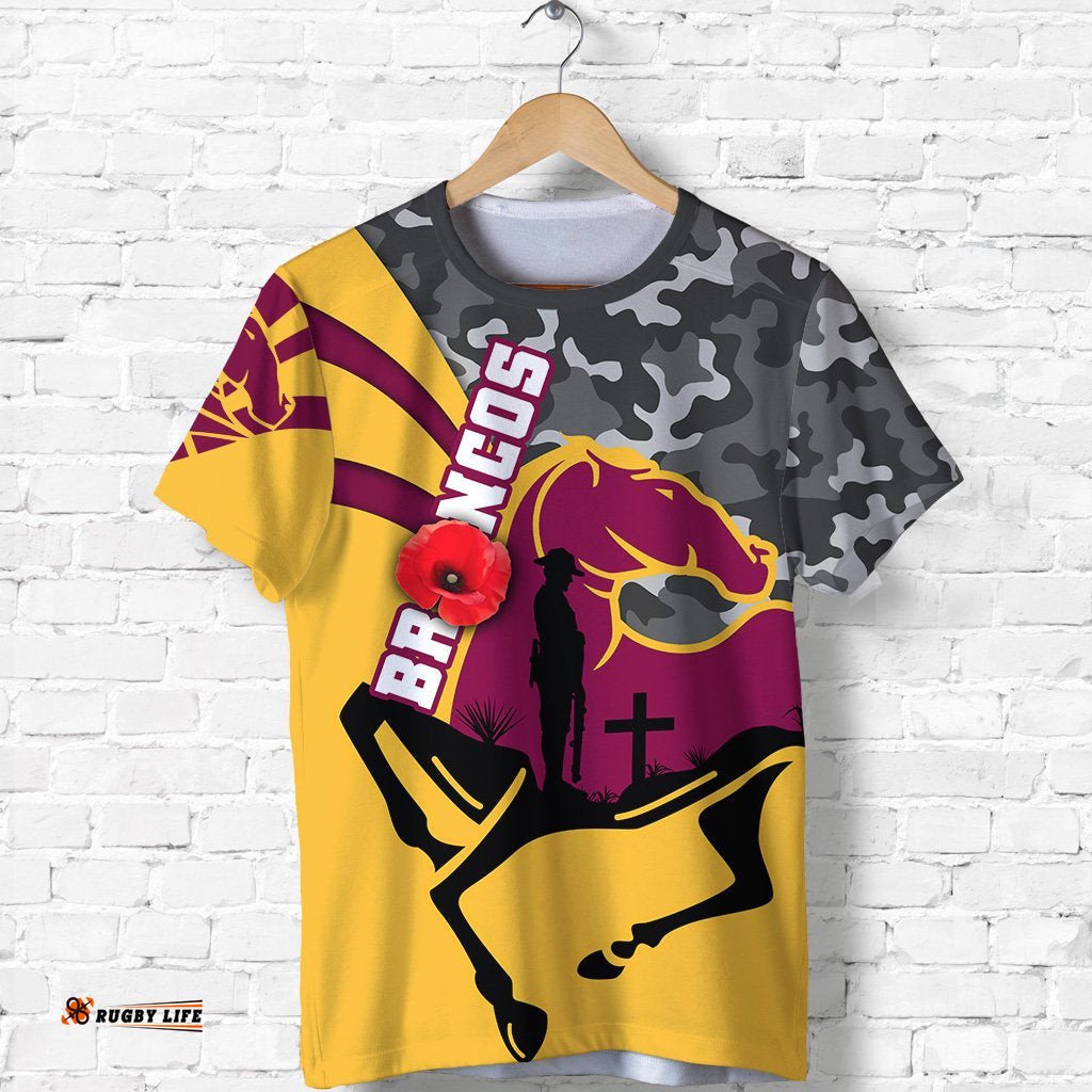 custom personalised brisbane broncos t shirt anzac day camo style