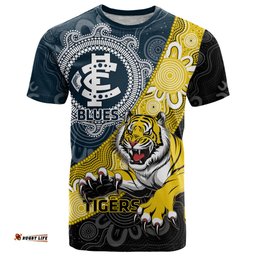 personalised richmond and carlton football t shirt tigers bluestogether aboriginal art