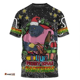 Amazing Aussie Penrith Panthers Christmas Custom T-shirt - Merry Christmas Our Beloved Team With Aboriginal Dot Art Pattern T-shirt