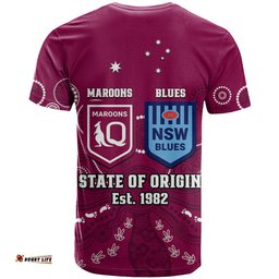 qld maroons and nsw blues rugby t shirt state of origin 2023 indigenous maroon