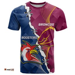 personalised roosters and broncos rugby t shirt nrl 2024 dynamic together