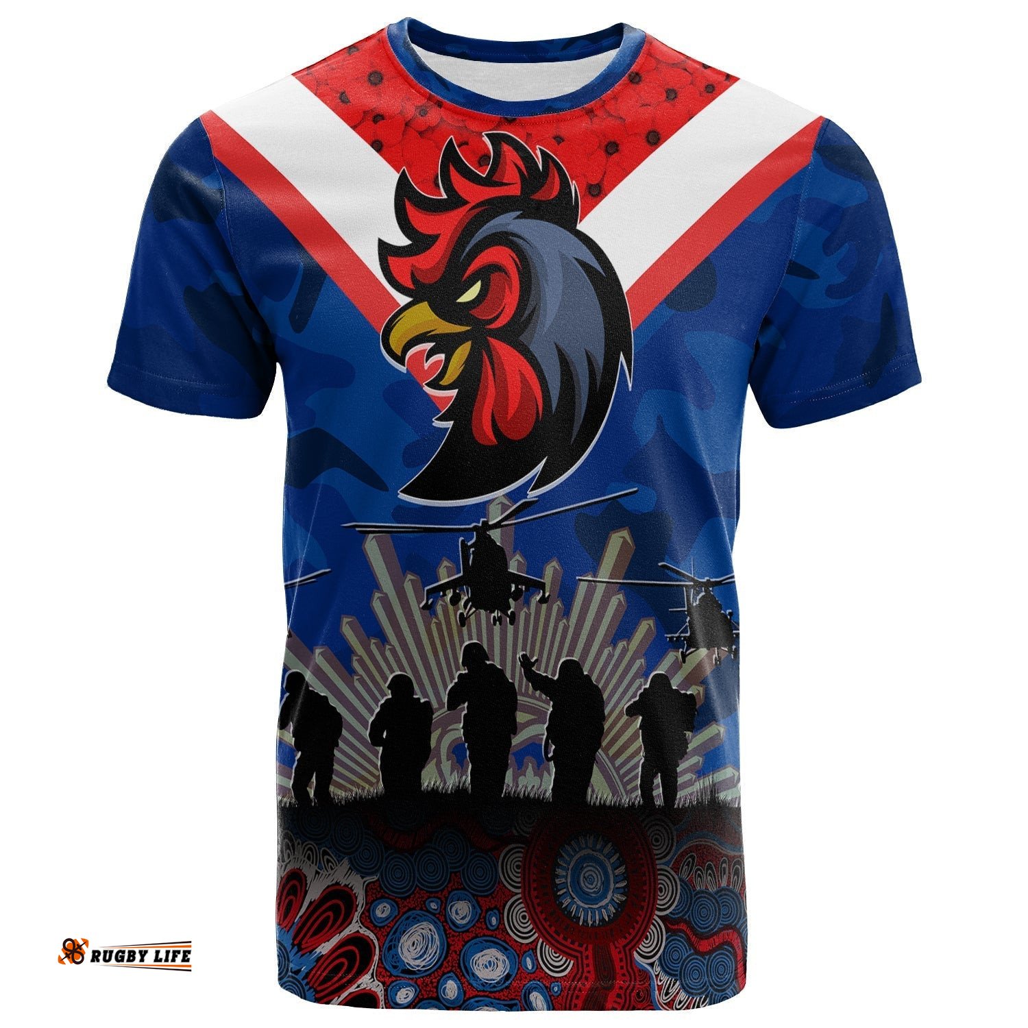 roosters rugby personalised t shirt anzac day camouflage vibes