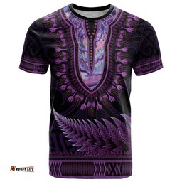purple african dashiki with aotearoa maori t shirt paua shell mix silver fern