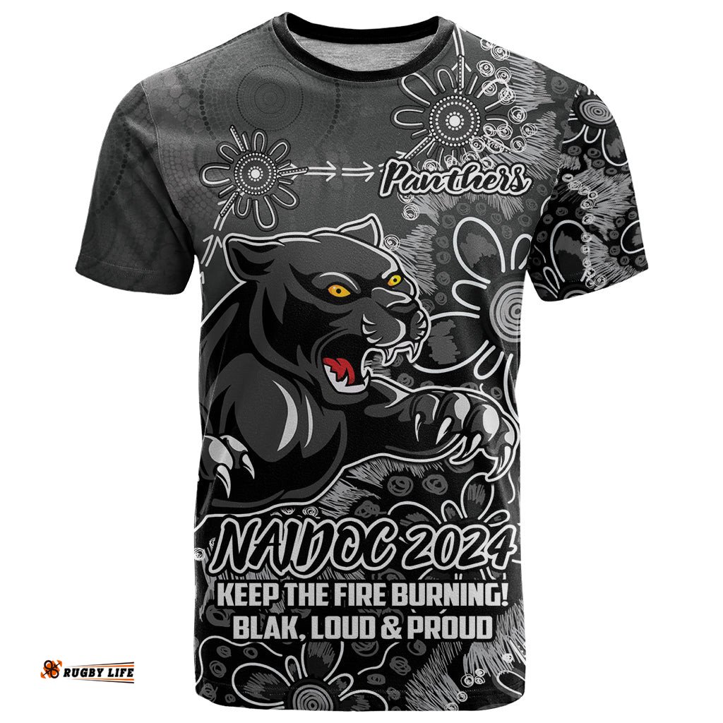 personalised panthers naidoc week 2024 t shirt aboriginal fire burning sparks
