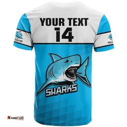 personalised sharks rugby t shirt go sharkies sporty version