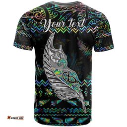 personalised new zealand christmas t shirt maori fern manaia meri kirihimete with papaua shell