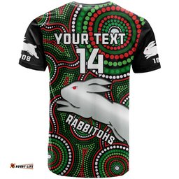 personalised rabbitohs rugby t shirt souths 1908 indigenous art