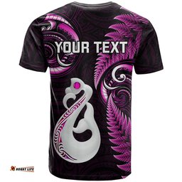 personalised new zealand t shirt aotearoa silver fern with manaia maori unique pink
