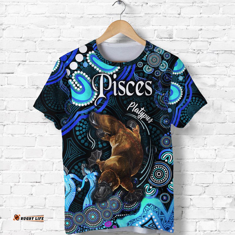 custom personalised australian astrology t shirt pisces platypus zodiac aboriginal vibes blue