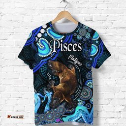 custom personalised australian astrology t shirt pisces platypus zodiac aboriginal vibes blue