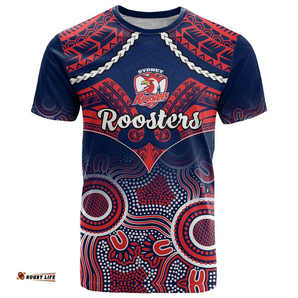 roosters rugby t shirt tricolours 1908 aboriginal mix polynesian pattern