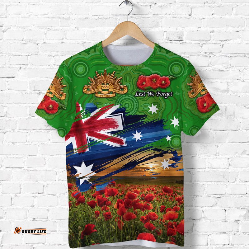 custom personalised australia aboriginal anzac t shirt poppy vibes green