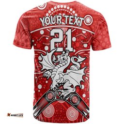 custom personalised dragons rugby t shirt boomerang indigenous dots