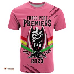 personalised nrl panthers t shirt premiers 2023 three peat proud of our boys pink