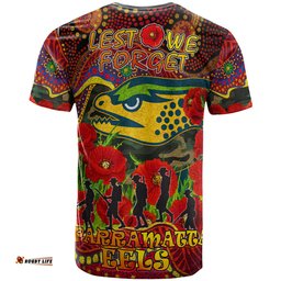 parramatta eels rugby aboriginal anzac day custom t shirt lest we forget eels with poppy flower