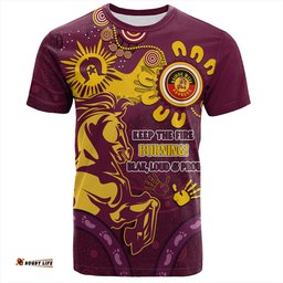 Amazing Aussie Brisbane Broncos T-Shirt Aboriginal Indigenous Naidoc Week Dreamtime Dot Painting With Flag