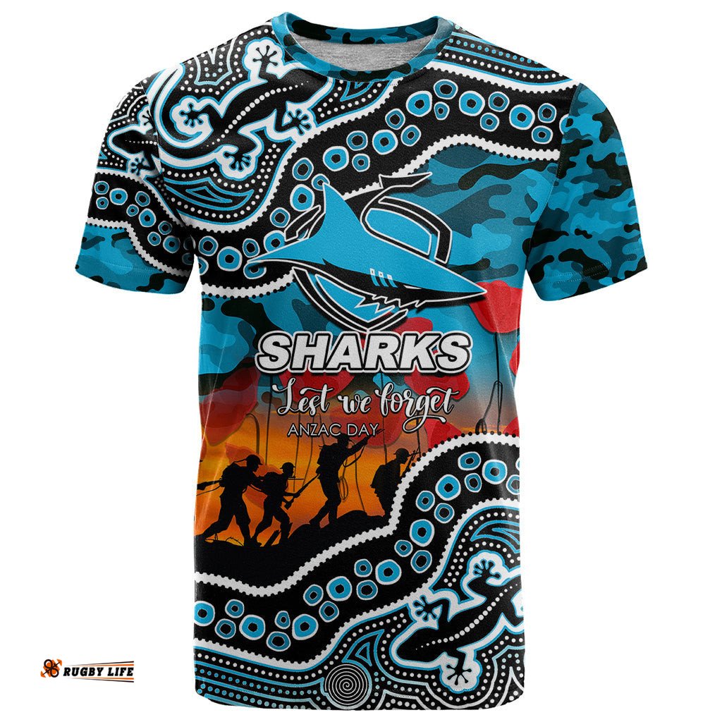 custom personalised anzac day nrl sharks t shirt aboriginal lizard patterns
