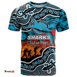 custom personalised anzac day nrl sharks t shirt aboriginal lizard patterns