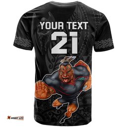 custom warriors permier 2023 t shirt the wahs mascot with maori tattoo