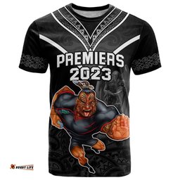 custom warriors permier 2023 t shirt the wahs mascot with maori tattoo