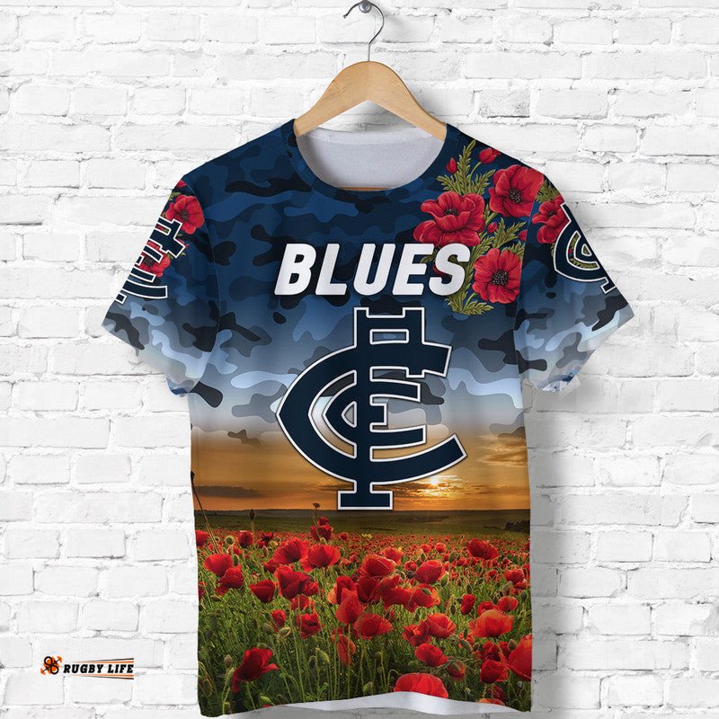 custom personalised carlton blues anzac t shirt poppy vibes