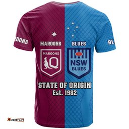 qld maroons and nsw blues rugby t shirt sporty version 2023