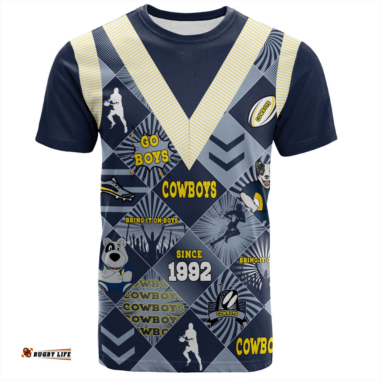 Amazing Aussie North Queensland Cowboys T-Shirt - Argyle Patterns Style Tough Fan Rugby For Life
