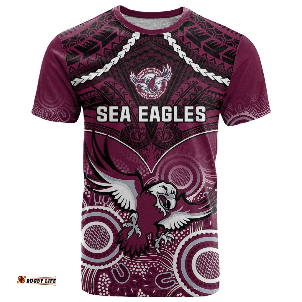 personalised sea eagles rugby t shirt aboriginal mix polynesian pattern