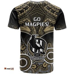 collingwood football t shirt go magpies aboriginal mix polynesian pattern