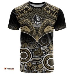 collingwood football t shirt go magpies aboriginal mix polynesian pattern