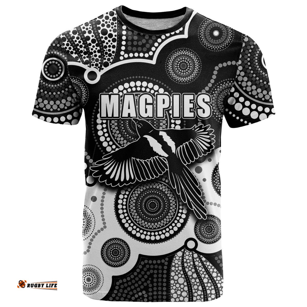 custom personalised and number magpies afl t shirt aboriginal patterns