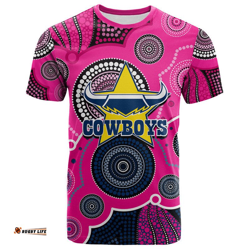 custom personalised and number cowboys rugby t shirt aboriginal pink jersey