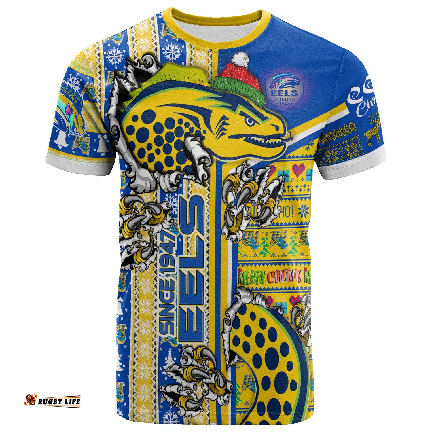 eels rugby christmas t shirt custom scratch super eels snowflakes personalized name and number t shirtAmazing Aussie
