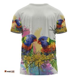 Amazing Aussie Australia Rainbow Lorikeets T-shirt - Rainbow Lorikeets With Grevillea Flowers T-shirt