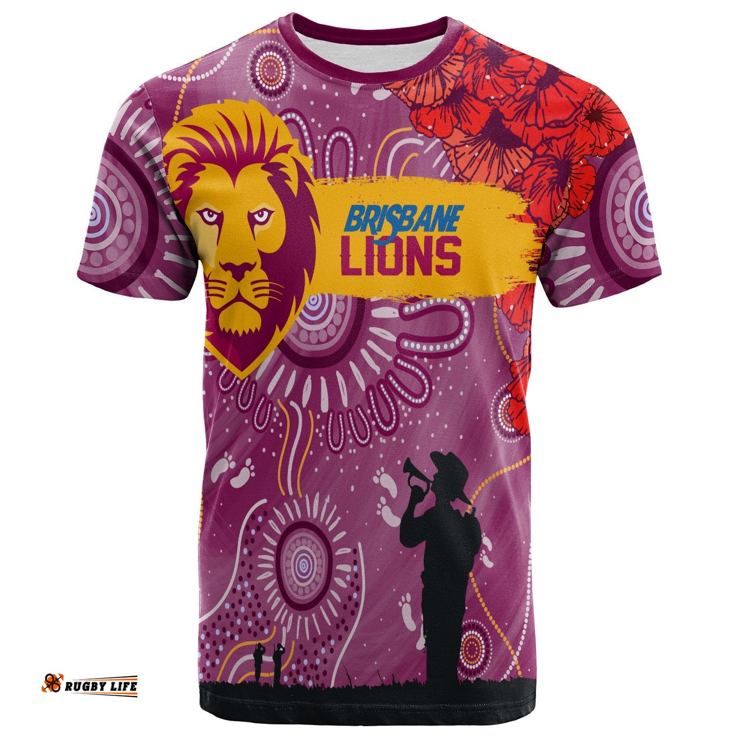 custom personalised brisbane lions indigenous anzac day t shirt we will remember