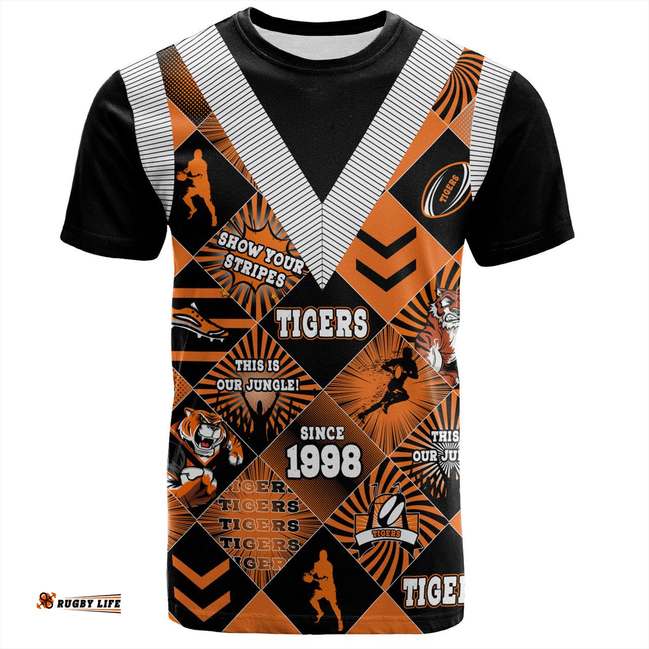 Amazing Aussie Wests Tigers T-Shirt - Argyle Patterns Style Tough Fan Rugby For Life