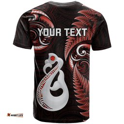 personalised new zealand t shirt aotearoa silver fern with manaia maori unique red
