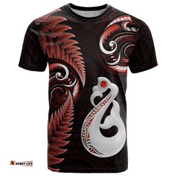 personalised new zealand t shirt aotearoa silver fern with manaia maori unique red