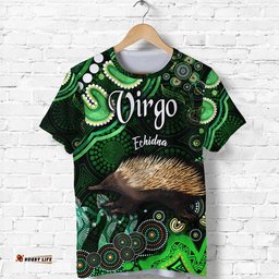 custom personalised australian astrology t shirt virgo echidna zodiac aboriginal vibes green