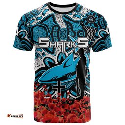 sharks t shirt anzac day poppy flowers with aboriginal