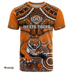 personalised tigers rugby t shirt aboriginal mix polynesian pattern