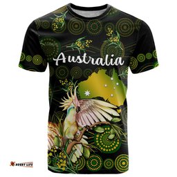 custom personalised australia t shirt golden wattle mix cockatoo and map
