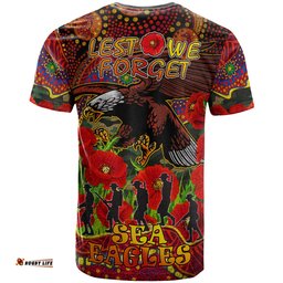 Amazing Aussie Australia Sea Eagles Anzac Day Custom T-shirt - Aboriginal Inspired Lest We Forget Australia Sea Eagles With Poppy Flower