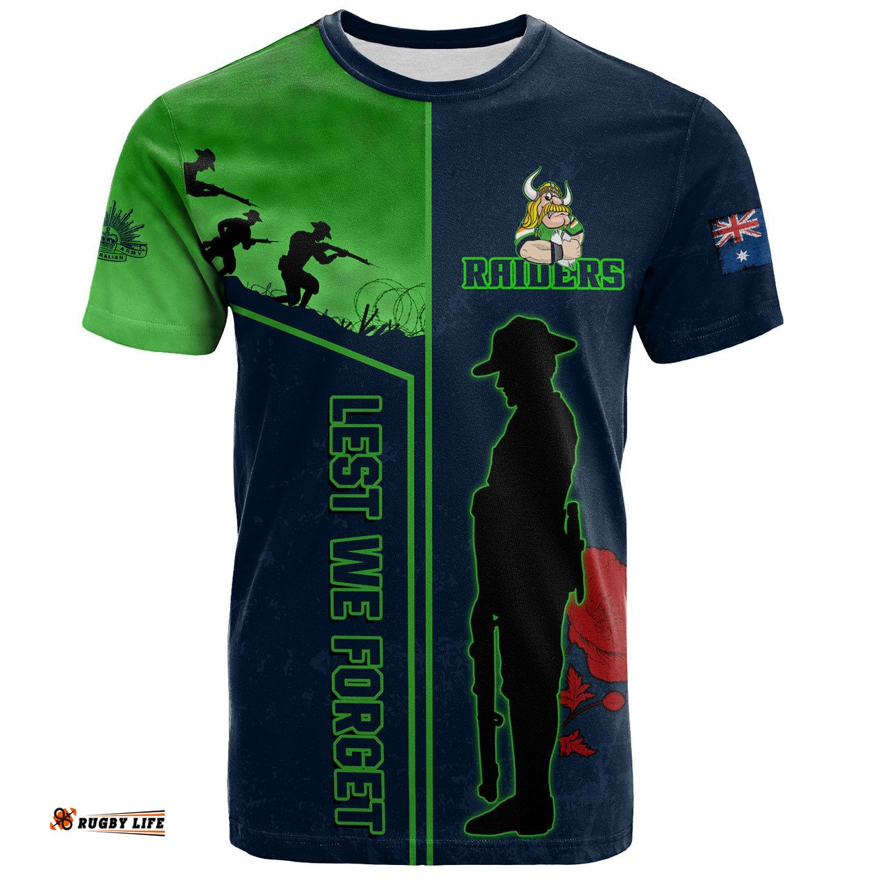 Amazing Aussie Canberra Raiders T-Shirt - Anzac Day Lest We Forget Poppy