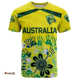 custom personalised australia cricket t shirt aboriginal style unique yellow
