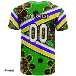 raiders rugby t shirt custom raiders with rugby ball aboriginal art personalised player and number t shirt rlt14