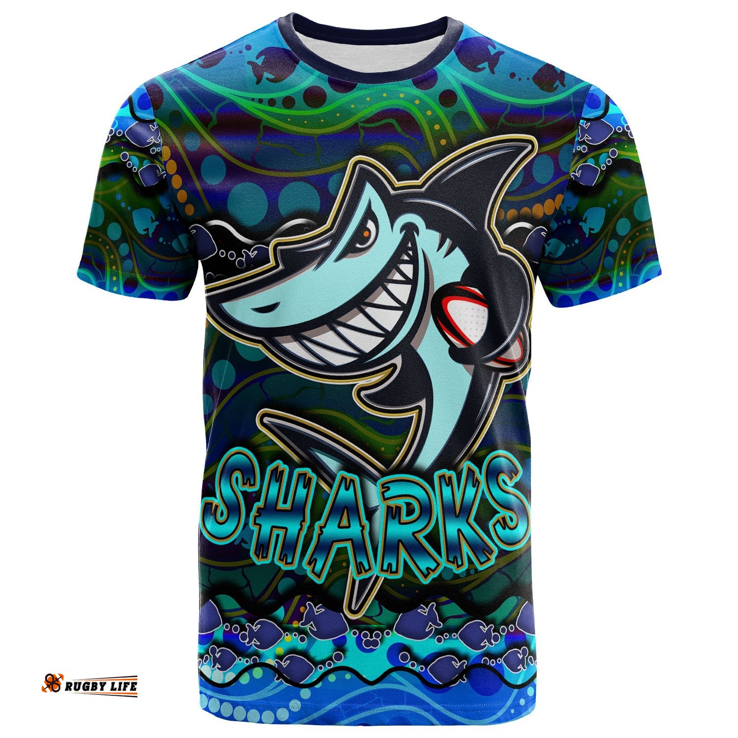 sharks rugby t shirt custom sharks rugby with fish aboriginal style personalised player and number t shirt rlt14